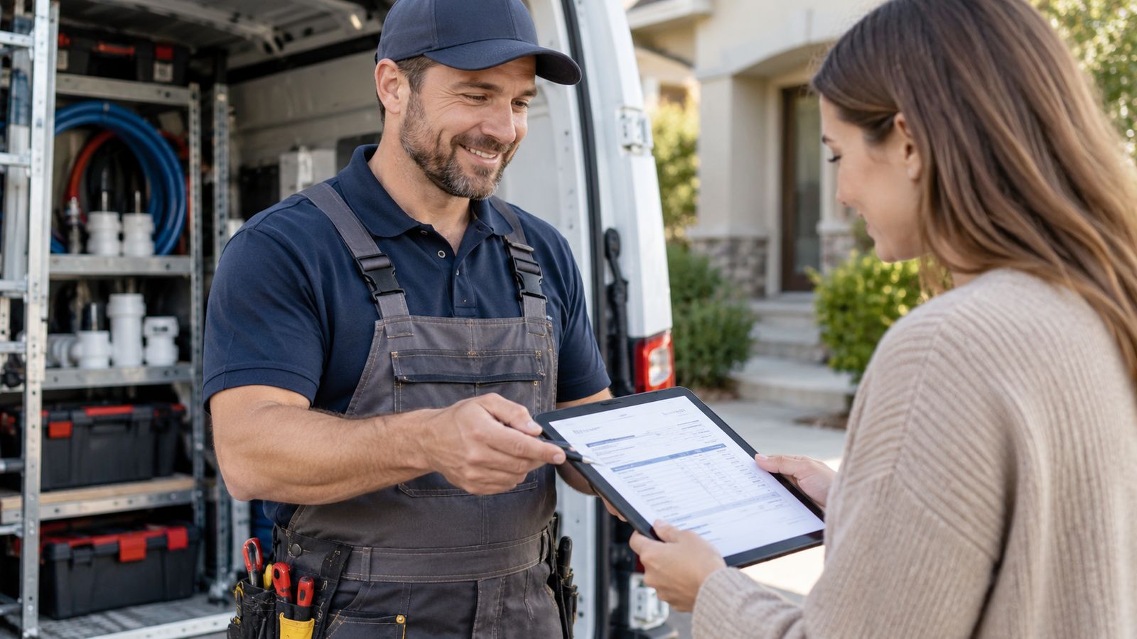 An invoice being handed over at a customer's door